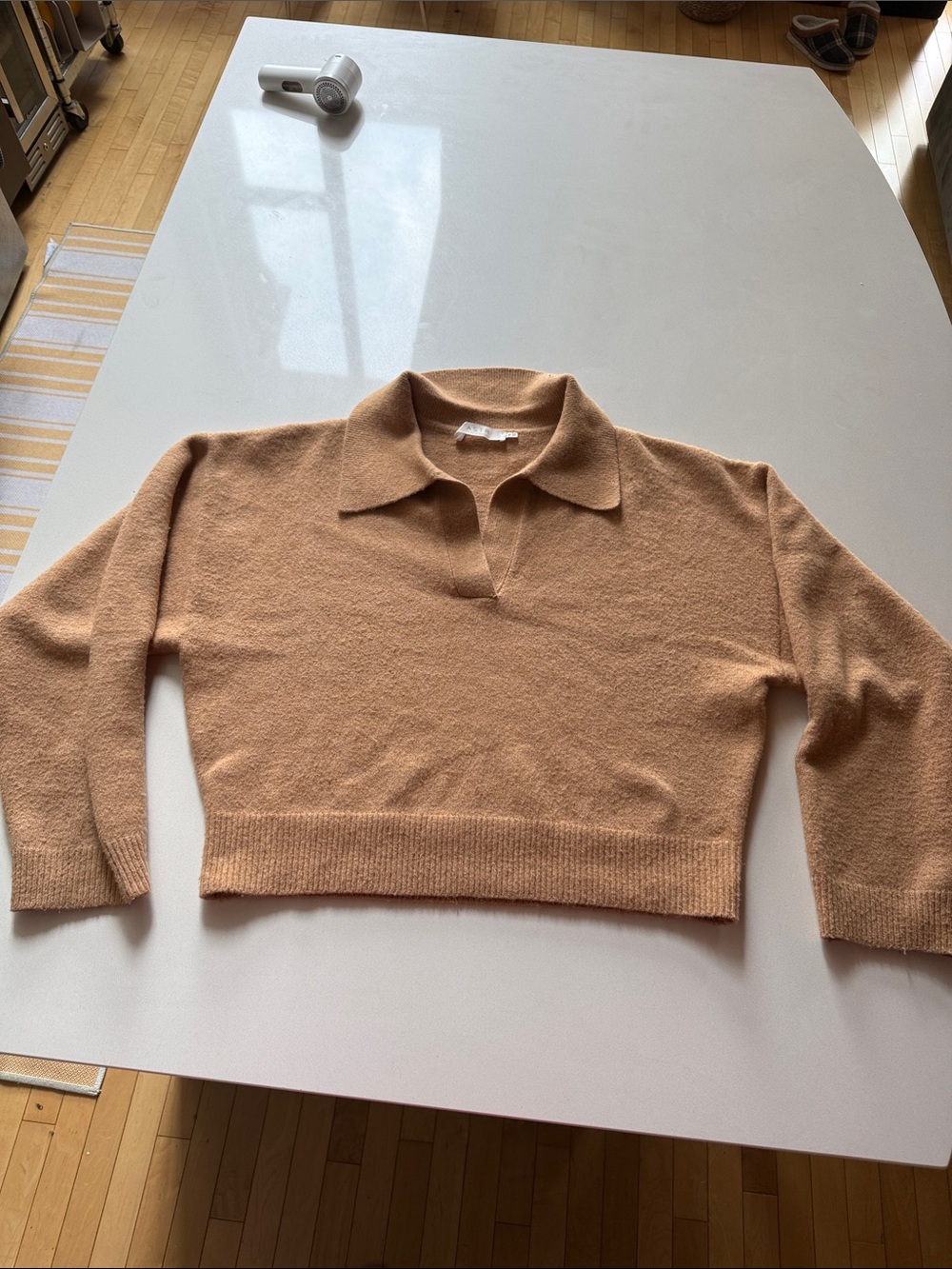 ASTR the Label Cropped Collared Polo Pullover Sweater, Camel, Size XL - Picture 5 of 7